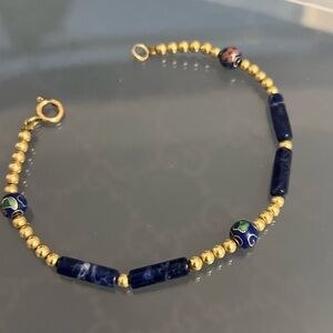 Gold filled bracelet with blue beads - boxed